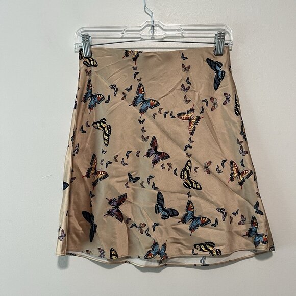 CAMI NYC Aviva Butterfly-Print Silk Charmeuse Mini Skirt In Beige Size Small - Picture 3 of 8